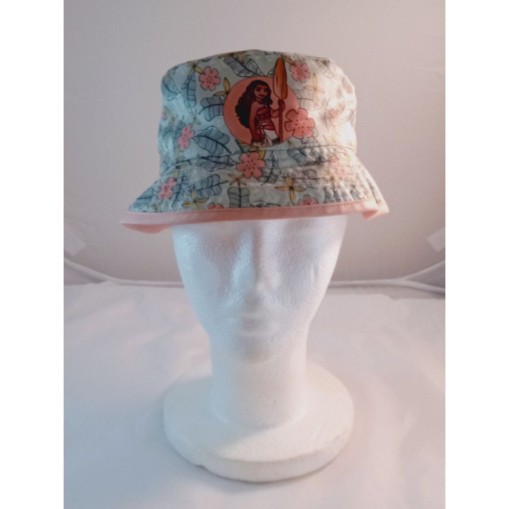 DISNEY Princess MOANA REVERSIBLE BUCKET HAT-OSFM, Pre-owned Floral Palm Print